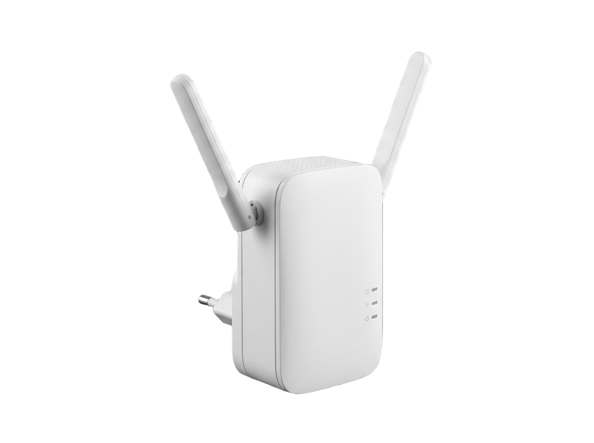 Weißer WLAN-Repeater mit zwei externen Antennen